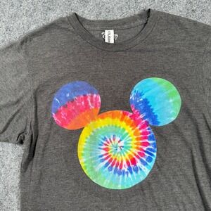 Disney Mickey Mouse Shirt Medium Gray Tie Dye T-Shirt Graphic Design Tee Women's